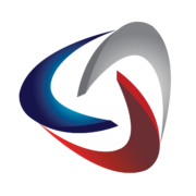 Abstract tricolored swoosh triangle logo on black